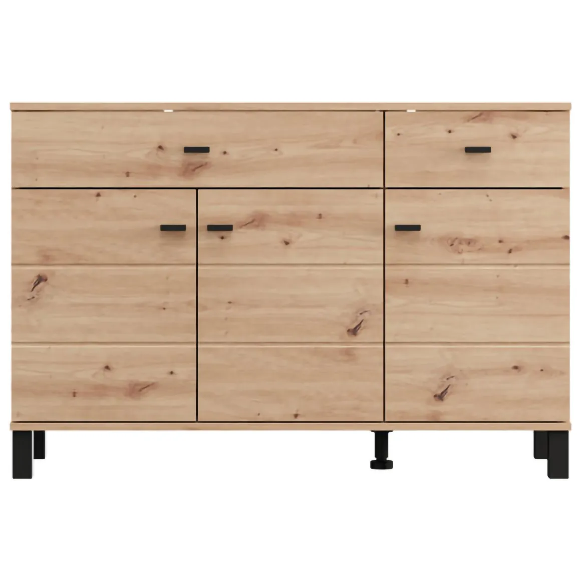 Credenze > Dmora Credenza 4 Ripiani 3 Cassetti 145x35x101h cm, 6 Vani - Valiza Marrone Rovere Nodi