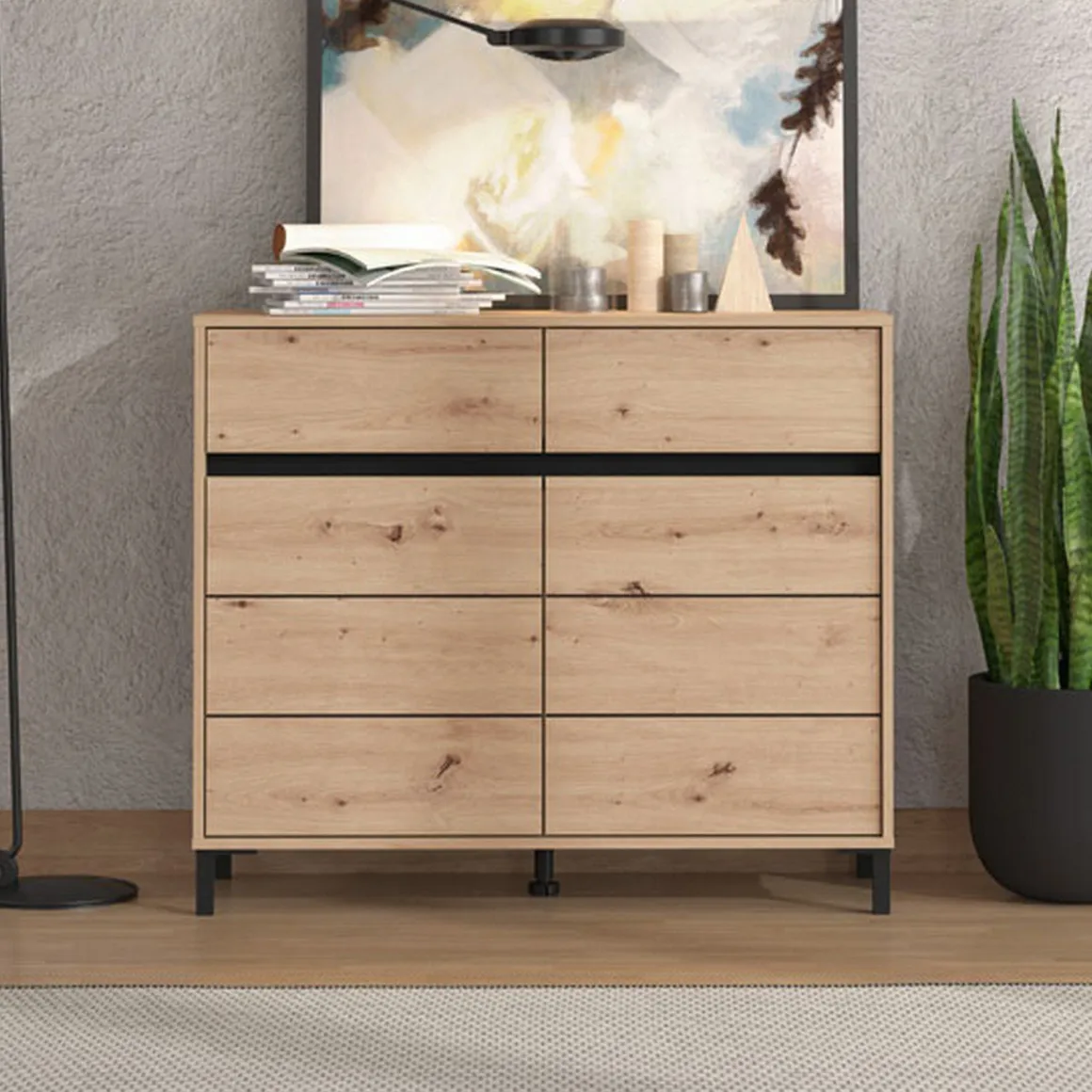 Credenza Marrone Rovere Nodi Nero 2 Cassetti 2 Ripiani 106x40x90h cm, Apertura Battente, Scorrevole - Giarree
