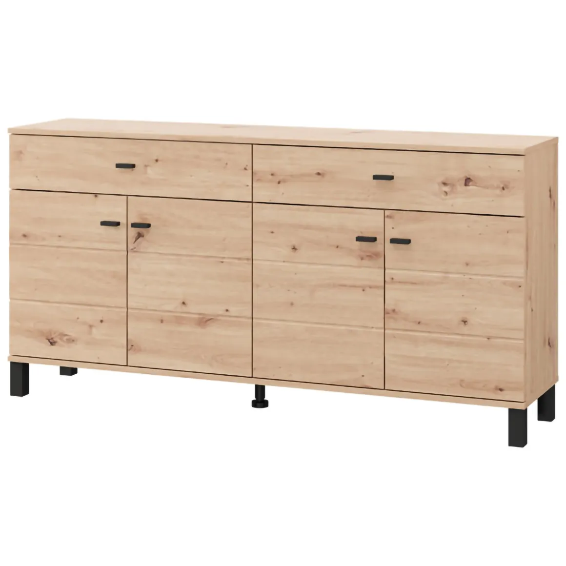 Credenza Marrone Rovere Nodi Nero 2 Cassetti 3 Ripiani 154x35x78h cm, Apertura Battente, Scorrevole - Barich