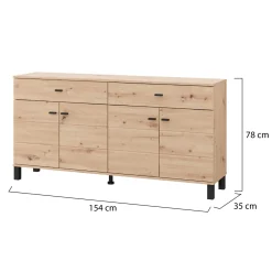 Credenza Marrone Rovere Nodi Nero 2 Cassetti 3 Ripiani 154x35x78h cm, Apertura Battente, Scorrevole - Barich