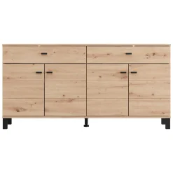 Credenza Marrone Rovere Nodi Nero 2 Cassetti 3 Ripiani 154x35x78h cm, Apertura Battente, Scorrevole - Barich