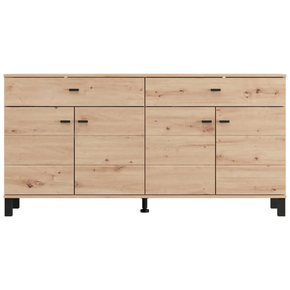 Credenza Marrone Rovere Nodi Nero 2 Cassetti 3 Ripiani 154x35x78h cm, Apertura Battente, Scorrevole - Barich