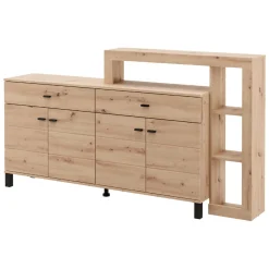 Credenze > Dmora Credenza Marrone Rovere Nodi Nero 2 Ripiani 3 Vani 74x40x135h cm, 2 Ante - Cosoleto Nero, Marrone Rovere Nodi