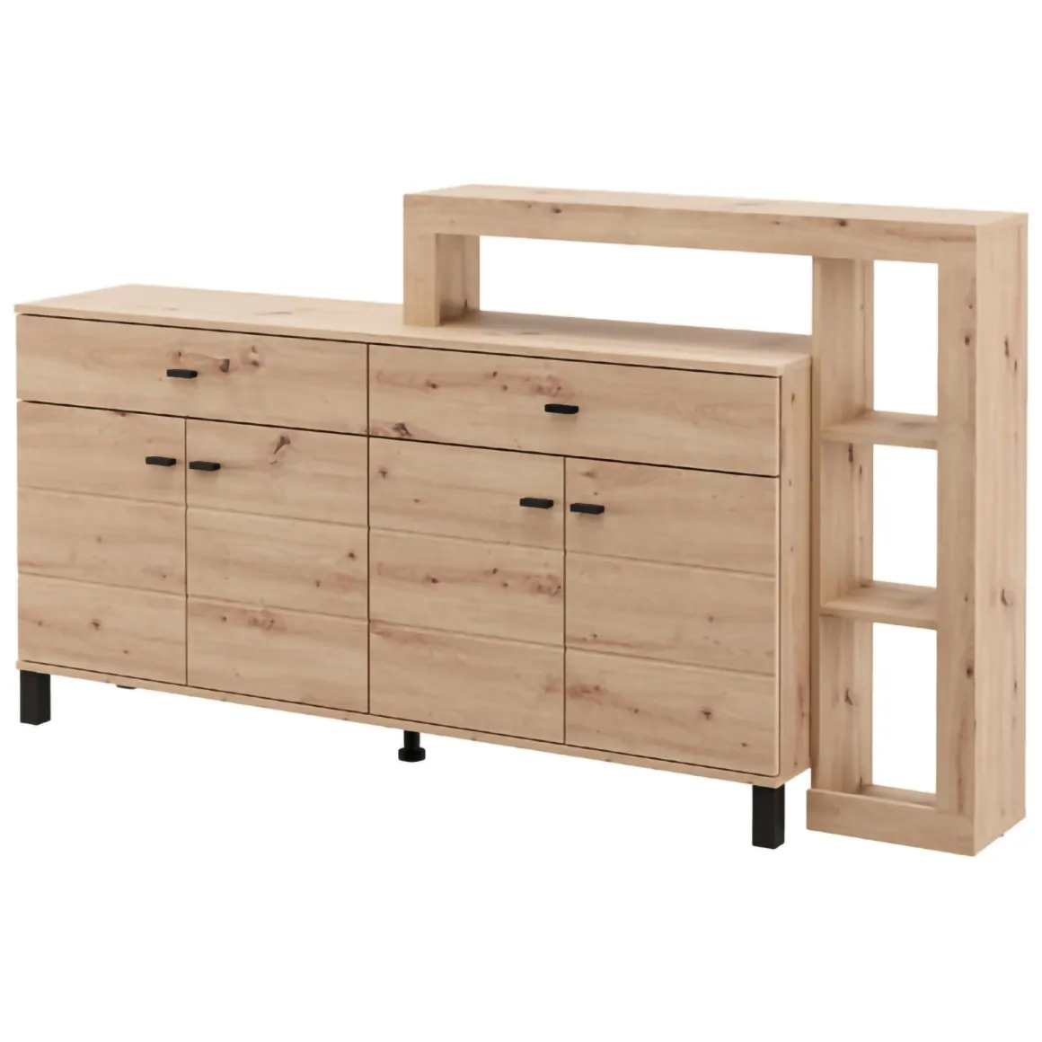 Credenza Marrone Rovere Nodi Nero 2 Cassetti 5 Ripiani 183x35x101h cm, Apertura Battente, Scorrevole - Chefch