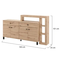 Credenza Marrone Rovere Nodi Nero 2 Cassetti 5 Ripiani 183x35x101h cm, Apertura Battente, Scorrevole - Chefch
