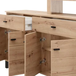 Credenza Marrone Rovere Nodi Nero 2 Cassetti 5 Ripiani 183x35x101h cm, Apertura Battente, Scorrevole - Chefch