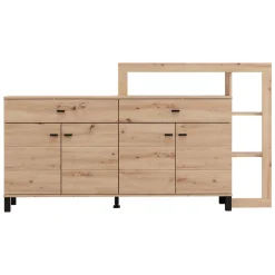 Credenza Marrone Rovere Nodi Nero 2 Cassetti 5 Ripiani 183x35x101h cm, Apertura Battente, Scorrevole - Chefch