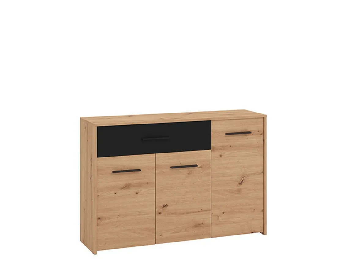 Credenza Marrone Rovere Nodi Nero 2 Ripiani un Cassetto 119x33x80.5h cm, 3 Ante - Sanza
