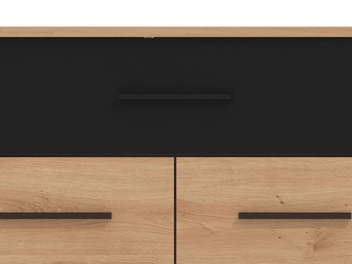 Credenza Marrone Rovere Nodi Nero 2 Ripiani un Cassetto 119x33x80.5h cm, 3 Ante - Sanza