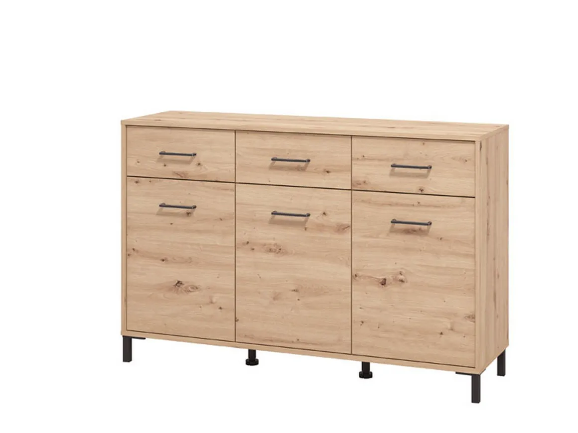 Credenza Marrone Rovere Nodi Nero 3 Cassetti 3 Ripiani 138x40x90h cm, Apertura Battente e Scorrevole - Laerru