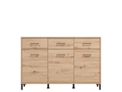 Credenza Marrone Rovere Nodi Nero 3 Cassetti 3 Ripiani 138x40x90h cm, Apertura Battente e Scorrevole - Laerru