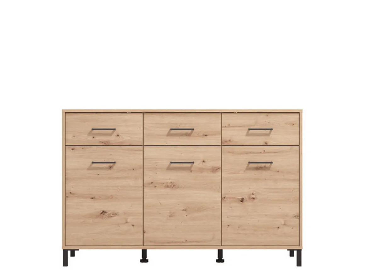 Credenza Marrone Rovere Nodi Nero 3 Cassetti 3 Ripiani 138x40x90h cm, Apertura Battente e Scorrevole - Laerru