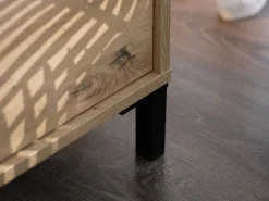 Madie|Credenze > Dmora Credenza Marrone Rovere Nodi Nero 3 Cassetti 3 Ripiani 157x40x90h cm, Apertura Battente e Scorrevole - Giarre Nero, Marrone Rovere Nodi