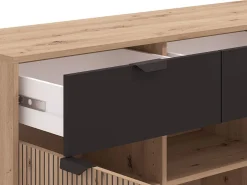 Credenza Marrone Rovere Nodi Nero 3 Cassetti 3 Ripiani 157x40x92.5h cm, Apertura Battente e Scorrevole - Robbio