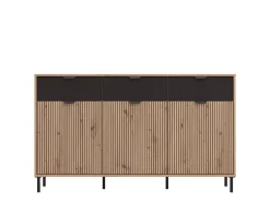 Credenza Marrone Rovere Nodi Nero 3 Cassetti 3 Ripiani 157x40x92.5h cm, Apertura Battente e Scorrevole - Robbio