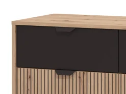 Credenza Marrone Rovere Nodi Nero 3 Cassetti 3 Ripiani 157x40x92.5h cm, Apertura Battente e Scorrevole - Robbio