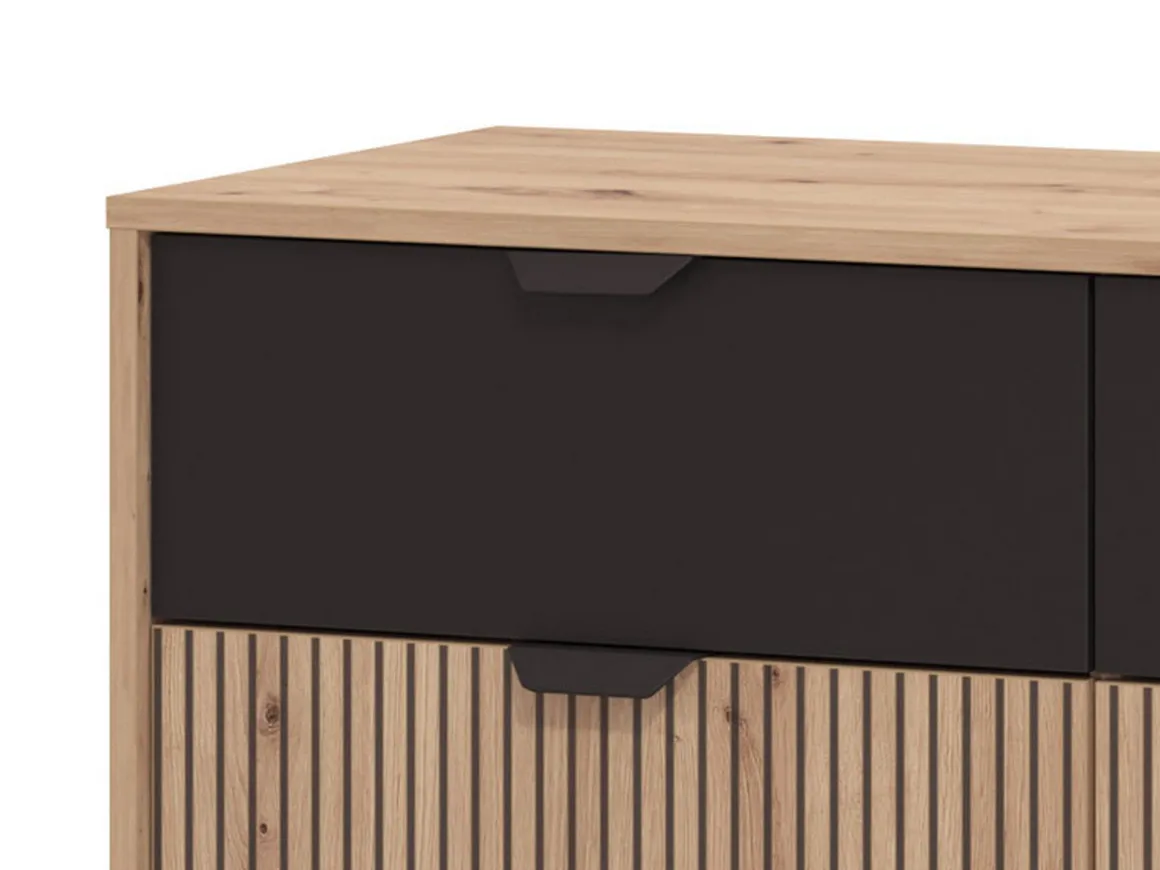 Credenza Marrone Rovere Nodi Nero 3 Cassetti 3 Ripiani 157x40x92.5h cm, Apertura Battente e Scorrevole - Robbio