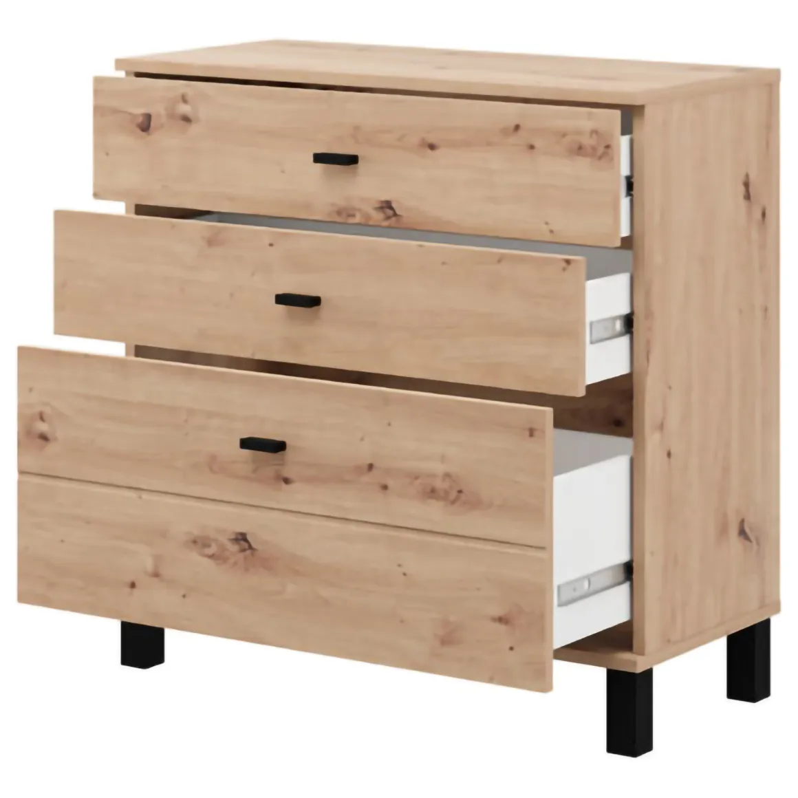Credenza Marrone Rovere Nodi Nero 3 Cassetti un Ripiano 77x35x78h cm, con Piedini - Mindo
