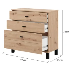Credenza Marrone Rovere Nodi Nero 3 Cassetti un Ripiano 77x35x78h cm, con Piedini - Mindo