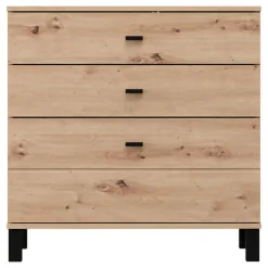 Credenza Marrone Rovere Nodi Nero 3 Cassetti un Ripiano 77x35x78h cm, con Piedini - Mindo