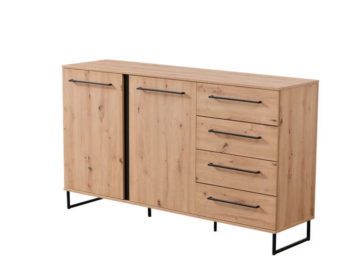 Credenza Marrone Rovere Nodi Nero 4 Cassetti 2 Ripiani 159x42x95h cm, Apertura Battente e Scorrevole - Ceredano