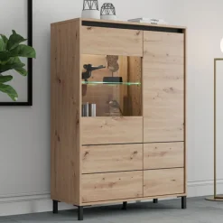 Credenza Marrone Rovere Nodi Nero 4 Ripiani 6 Vani 93x40x135h cm, 2 Ante - Vignate
