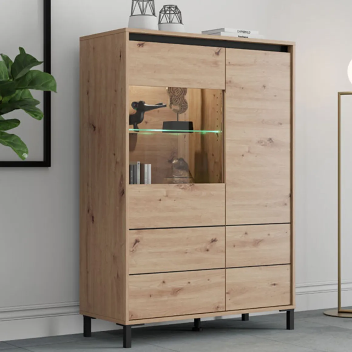 Credenza Marrone Rovere Nodi Nero 4 Ripiani 6 Vani 93x40x135h cm, 2 Ante - Vignate
