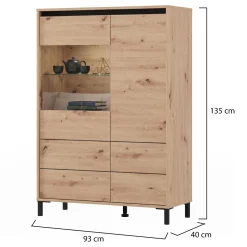 Credenza Marrone Rovere Nodi Nero 4 Ripiani 6 Vani 93x40x135h cm, 2 Ante - Vignate