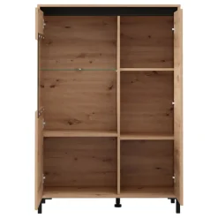 Credenza Marrone Rovere Nodi Nero 4 Ripiani 6 Vani 93x40x135h cm, 2 Ante - Vignate