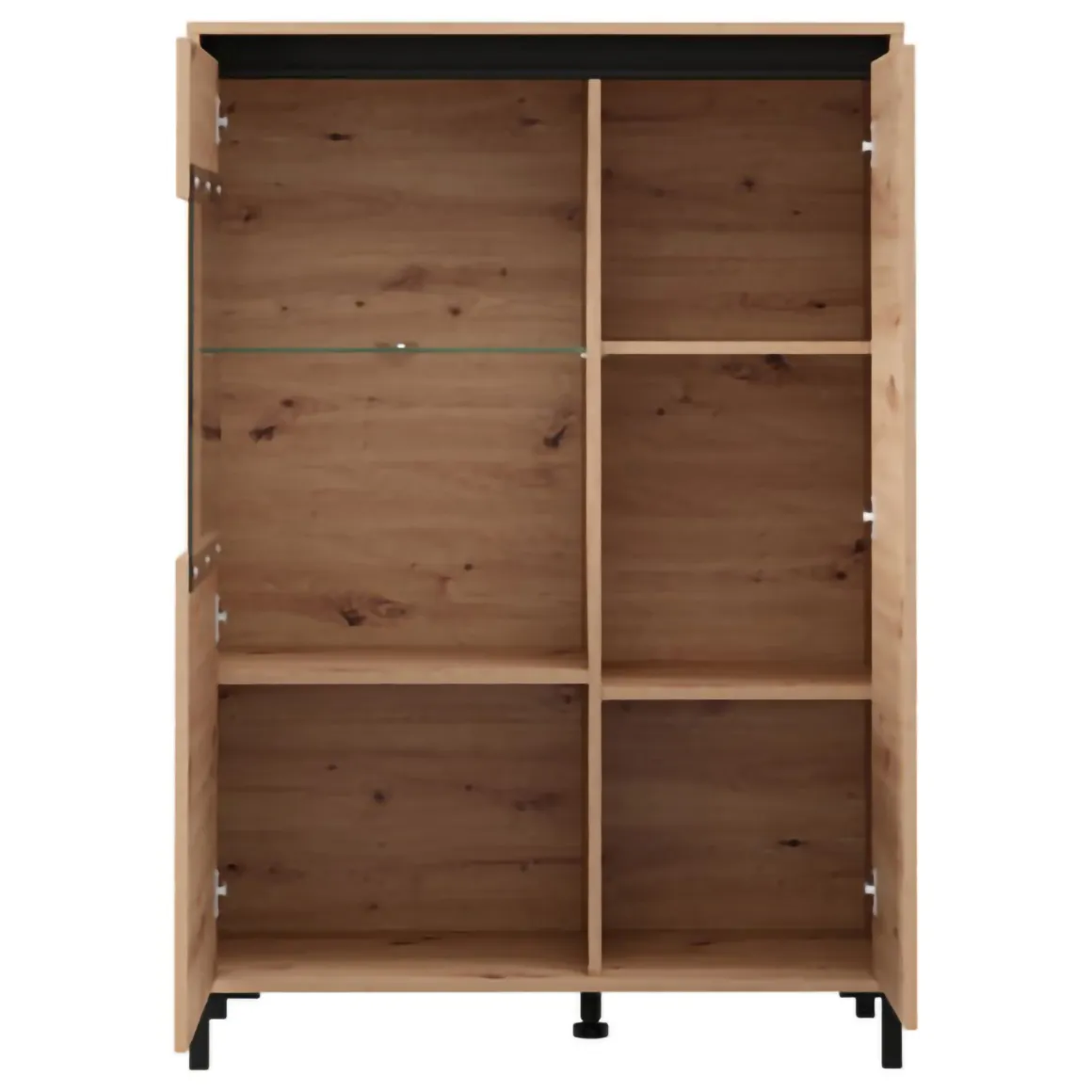 Credenza Marrone Rovere Nodi Nero 4 Ripiani 6 Vani 93x40x135h cm, 2 Ante - Vignate