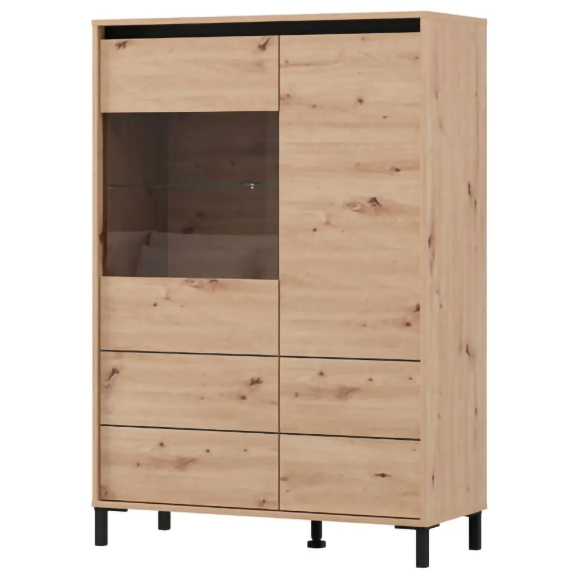 Credenza Marrone Rovere Nodi Nero 4 Ripiani 6 Vani 93x40x135h cm, 2 Ante - Vignate