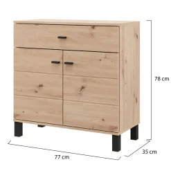 Madie|Credenze > Dmora Credenza Marrone Rovere Nodi Nero un Cassetto 2 Ripiani 93x40x90h cm, Apertura Battente, Scorrevole - Laerruu Nero, Marrone Rovere Nodi