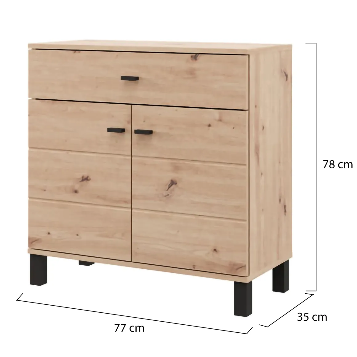 Madie|Credenze > Dmora Credenza Marrone Rovere Nodi Nero un Cassetto 2 Ripiani 93x40x90h cm, Apertura Battente, Scorrevole - Laerruu Nero, Marrone Rovere Nodi