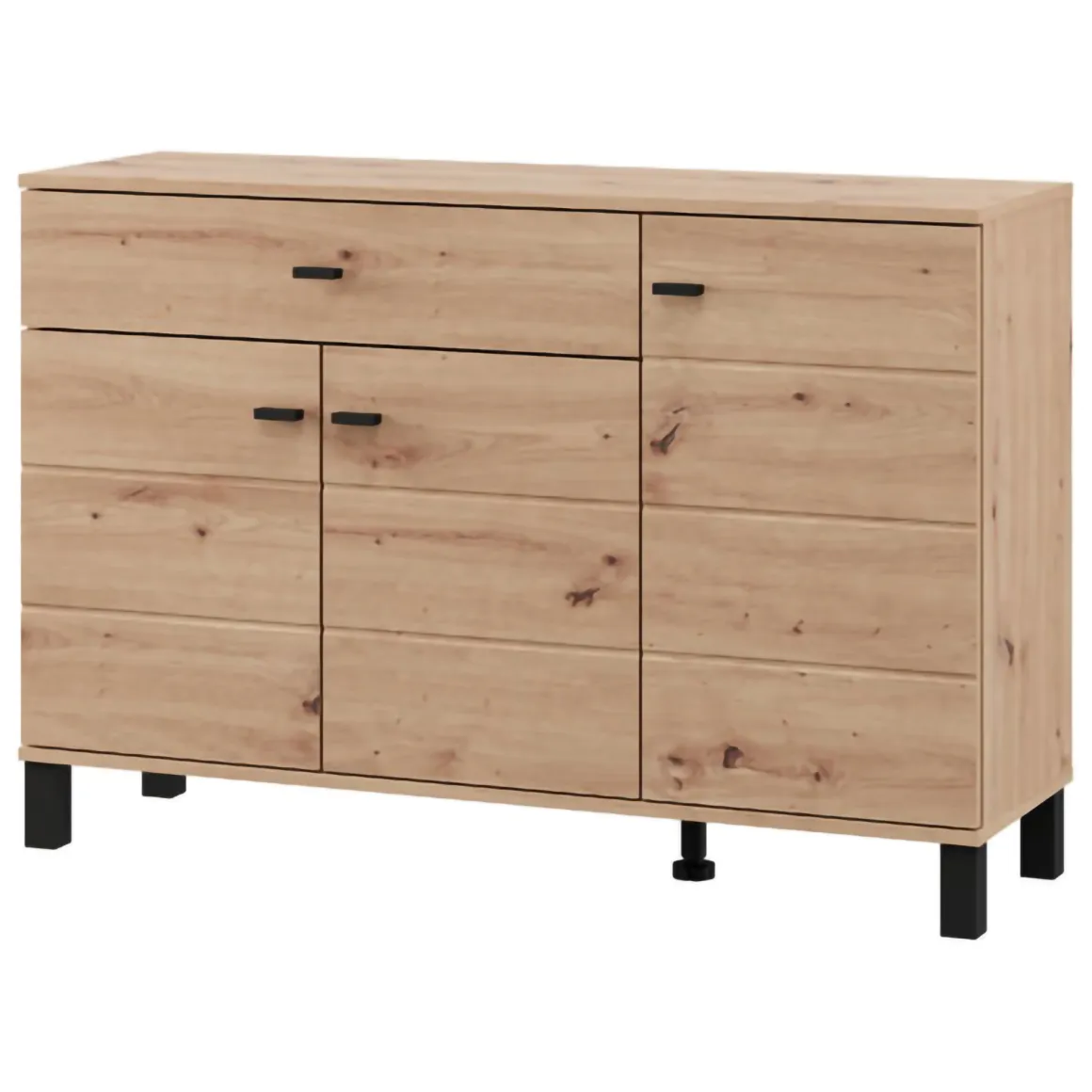 Madie|Credenze > Dmora Credenza Marrone Rovere Nodi Nero un Cassetto 3 Ripiani 138x40x90h cm, Apertura Battente e Scorrevole - Laerru Nero, Marrone Rovere Nodi