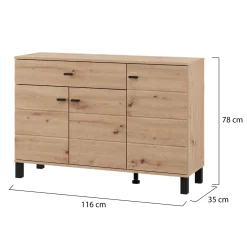 Madie|Credenze > Dmora Credenza Marrone Rovere Nodi Nero un Cassetto 3 Ripiani 138x40x90h cm, Apertura Battente e Scorrevole - Laerru Nero, Marrone Rovere Nodi