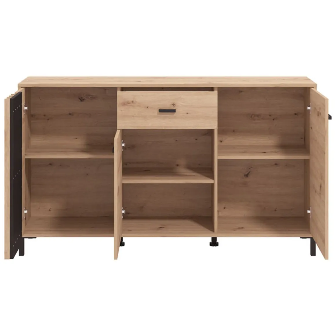Credenza Marrone Rovere Nodi Nero un Cassetto 3 Ripiani 157x40x90h cm, Apertura Battente e Scorrevole - Guanzate