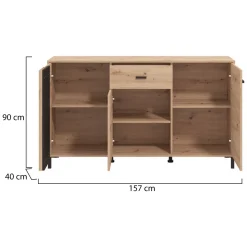 Credenza Marrone Rovere Nodi Nero un Cassetto 3 Ripiani 157x40x90h cm, Apertura Battente e Scorrevole - Guanzate