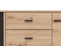 Credenza Marrone Rovere Nodi Nero un Cassetto 3 Ripiani 157x40x90h cm, Apertura Battente e Scorrevole - Guanzate