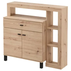 Credenza Marrone Rovere Nodi Nero un Cassetto 4 Ripiani 106x35x101h cm, Apertura Battente, Scorrevole - Banos
