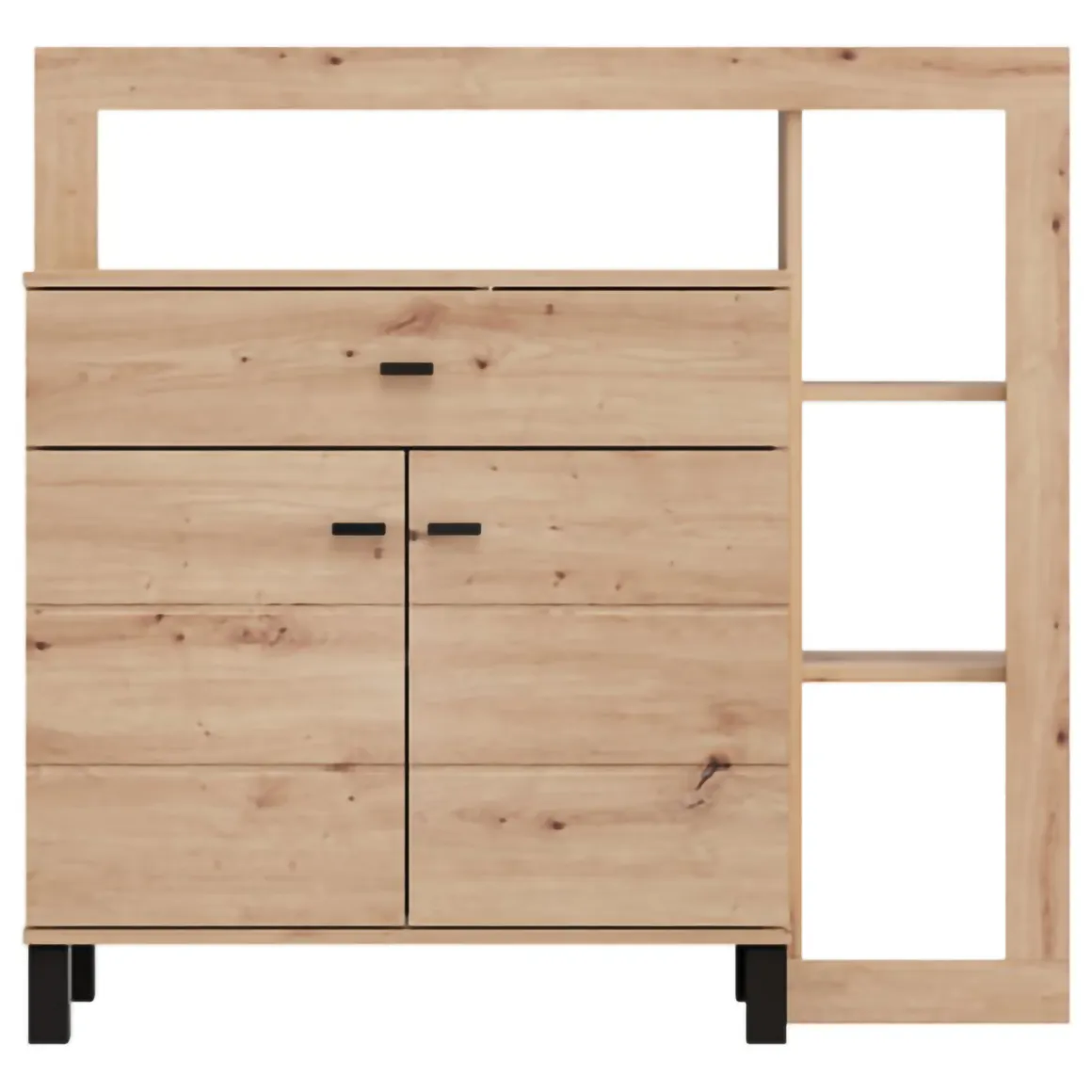 Credenza Marrone Rovere Nodi Nero un Cassetto 4 Ripiani 106x35x101h cm, Apertura Battente, Scorrevole - Banos