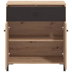Madie|Credenze > Dmora Credenza Marrone Rovere Nodi Nero un Cassetto un Ripiano 85x35x104h cm, Apertura Battente, Scorrevole - Ceredanoo Nero, Marrone Rovere Nodi