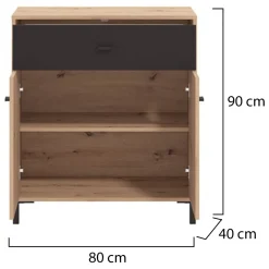 Madie|Credenze > Dmora Credenza Marrone Rovere Nodi Nero un Cassetto un Ripiano 85x35x104h cm, Apertura Battente, Scorrevole - Ceredanoo Nero, Marrone Rovere Nodi