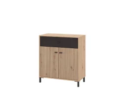 Madie|Credenze > Dmora Credenza Marrone Rovere Nodi Nero un Cassetto un Ripiano 85x35x104h cm, Apertura Battente, Scorrevole - Ceredanoo Nero, Marrone Rovere Nodi
