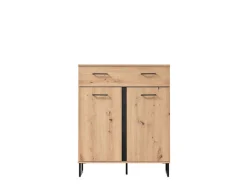 Madie|Credenze > Dmora Credenza Marrone Rovere Nodi Nero un Cassetto un Ripiano 85x35x104h cm, Apertura Battente, Scorrevole - Ceredanoo Nero, Marrone Rovere Nodi