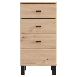 Credenza Marrone Rovere Nodi Nero un Ripiano 3 Cassetti 39x35x78h cm, Apertura Scorrevole - Vilcab