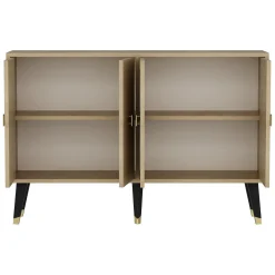 Madie|Credenze > Dmora Credenza Marrone Rovere oro 2 Ripiani 4 Vani 120x30x80h cm, 4 Ante - Luino Oro, Marrone Rovere