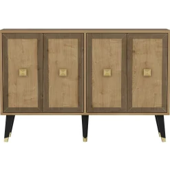 Madie|Credenze > Dmora Credenza Marrone Rovere oro 2 Ripiani 4 Vani 120x30x80h cm, 4 Ante - Luino Oro, Marrone Rovere