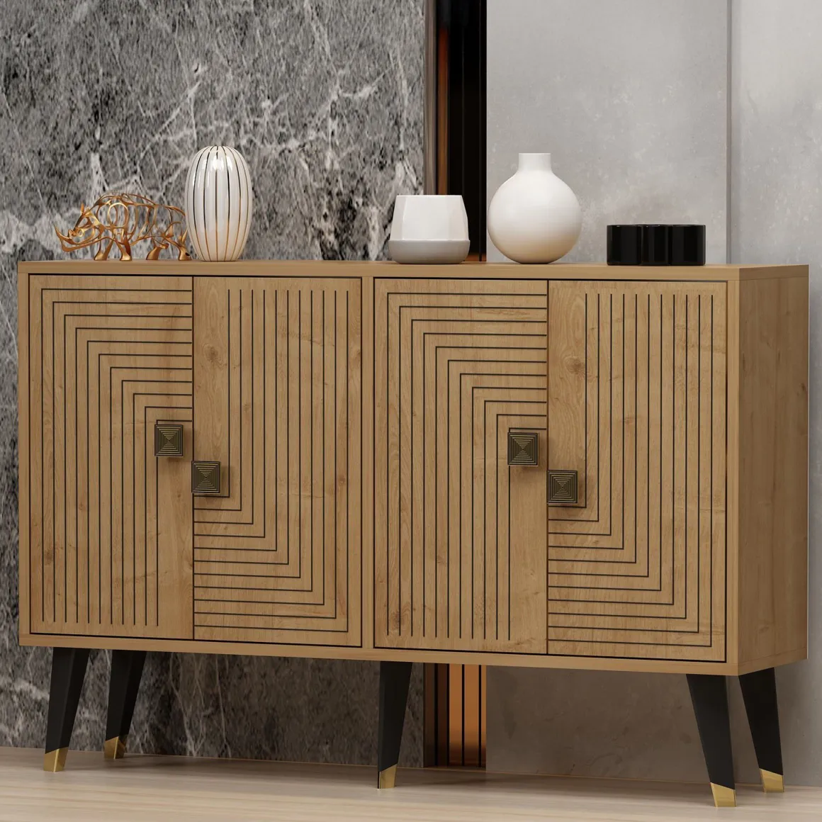 Credenza Marrone Rovere oro 2 Ripiani 4 Vani 120x30x80h cm, 4 Ante - Thiene