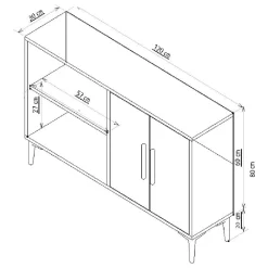 Credenza Marrone Rovere oro 2 Ripiani 4 Vani 120x30x80h cm, 4 Ante - Thiene
