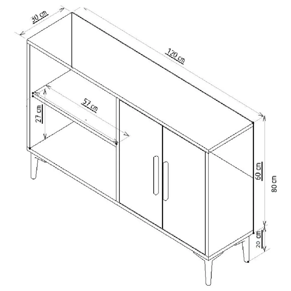 Credenza Marrone Rovere oro 2 Ripiani 4 Vani 120x30x80h cm, 4 Ante - Thiene